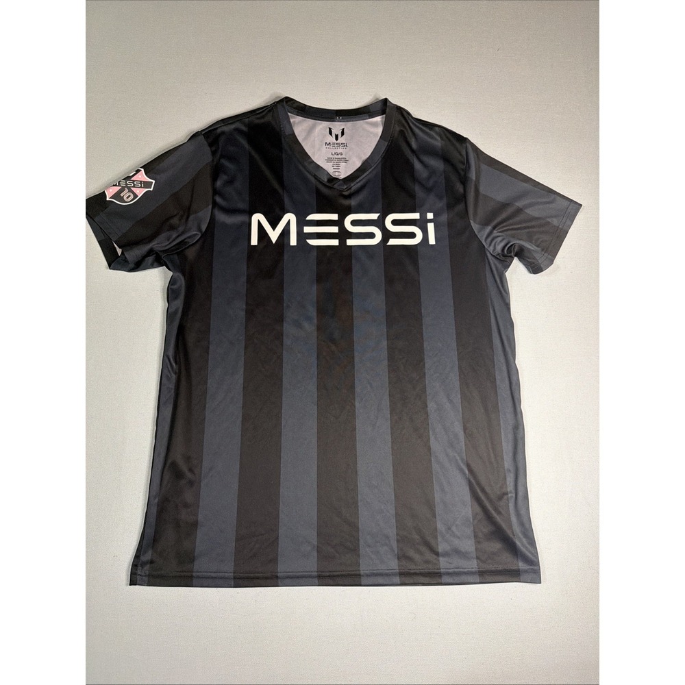 Messi Collection Soccer Jersey V Neck  Pink And Black W Gray SIZE L